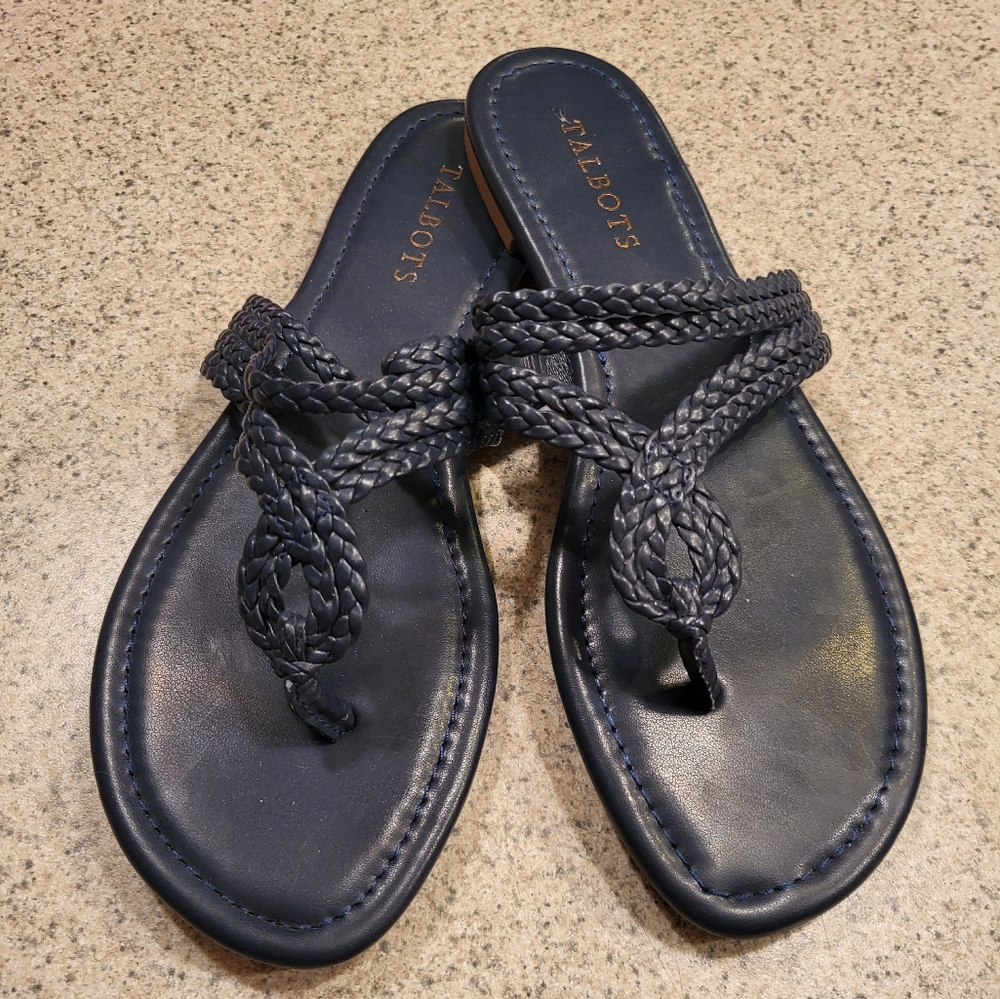 TALBOTS navy braided thong sandals sz 8